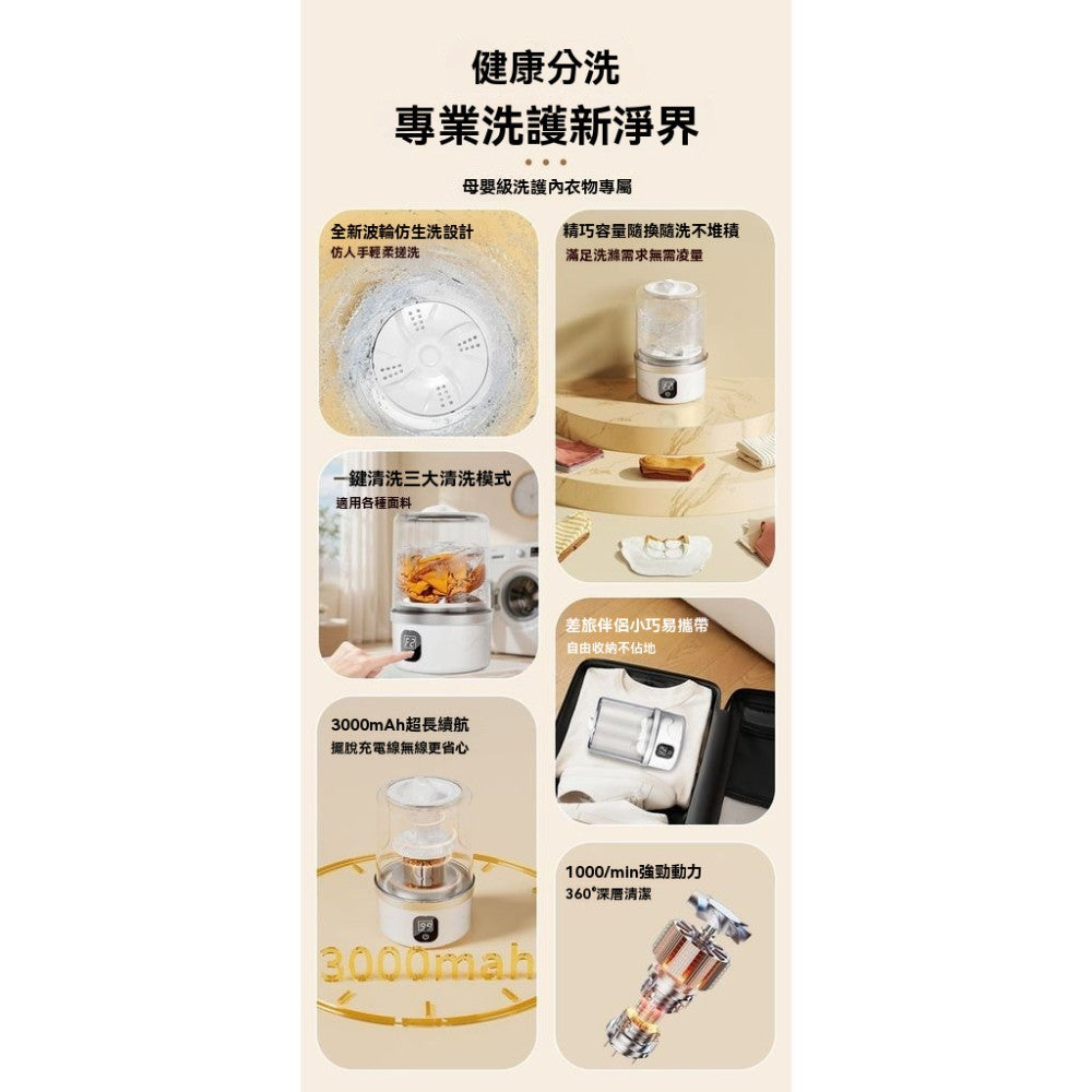 迷你洗衣機 免安裝無線內衣褲洗衣機 便攜式洗衣杯 USB充電 2大清洗模式 強力去漬 學生宿舍租屋族必備